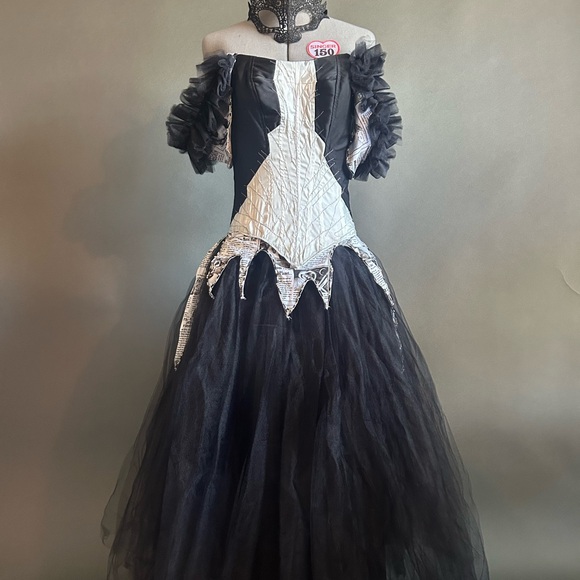 Elegant Black and White Off-Shoulder Custom Gown Masquerade Costume